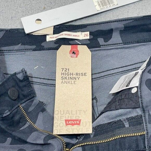 Levis 721 Jeans Womens 2 Black Camouflage High Rise Skinny Ankle 26x27 NWT NEW - Picture 9 of 16